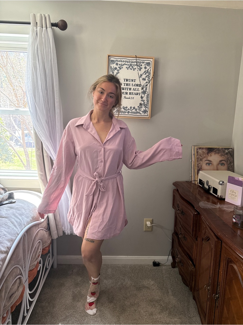 Light Pink Belted Button-Up Tunic